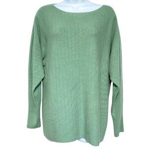 Vila Milano Womens Pointelle Knit Pullover Sweater Size L Soft Green Wool Blend